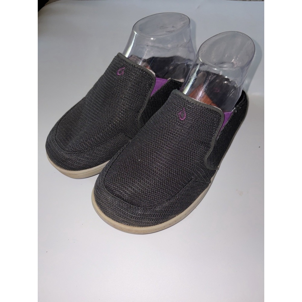 OluKai Nohea Lole Shoes Youth 4 Casual Slip On Moc Loafers Flats Gray Canvas